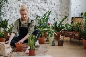 A woman looking for ways to reduce stress through gardening
