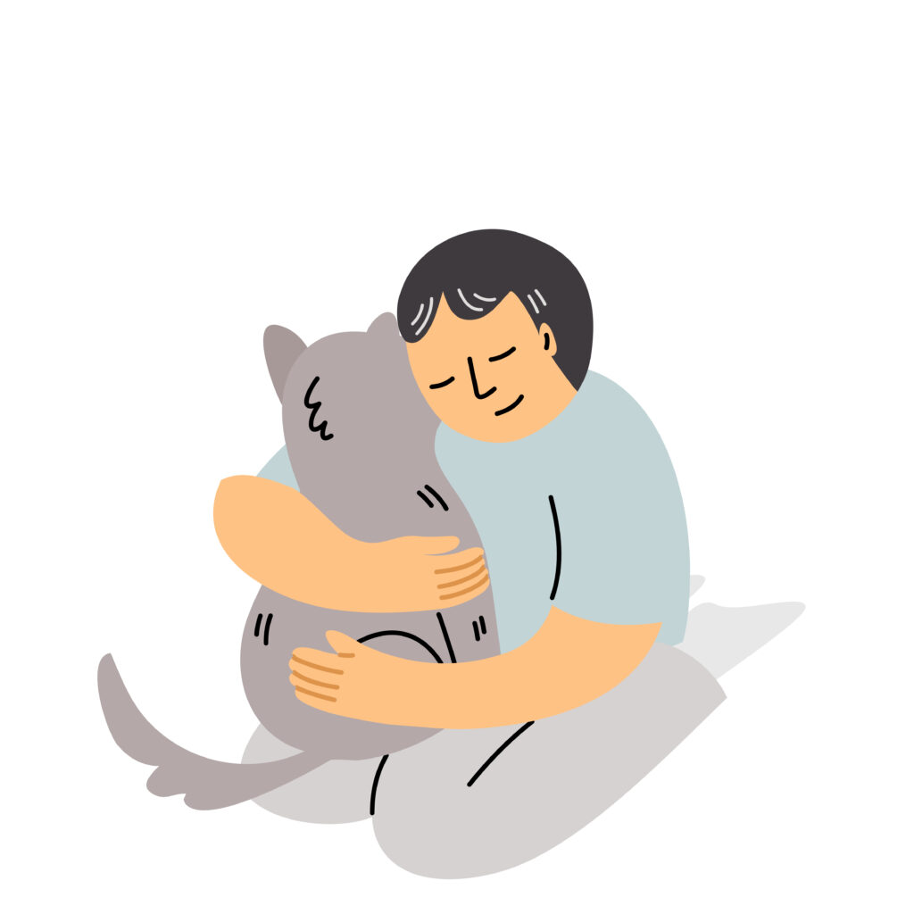 Cartoon man hugging dog in animal assisted therapy - Amend Treatment
